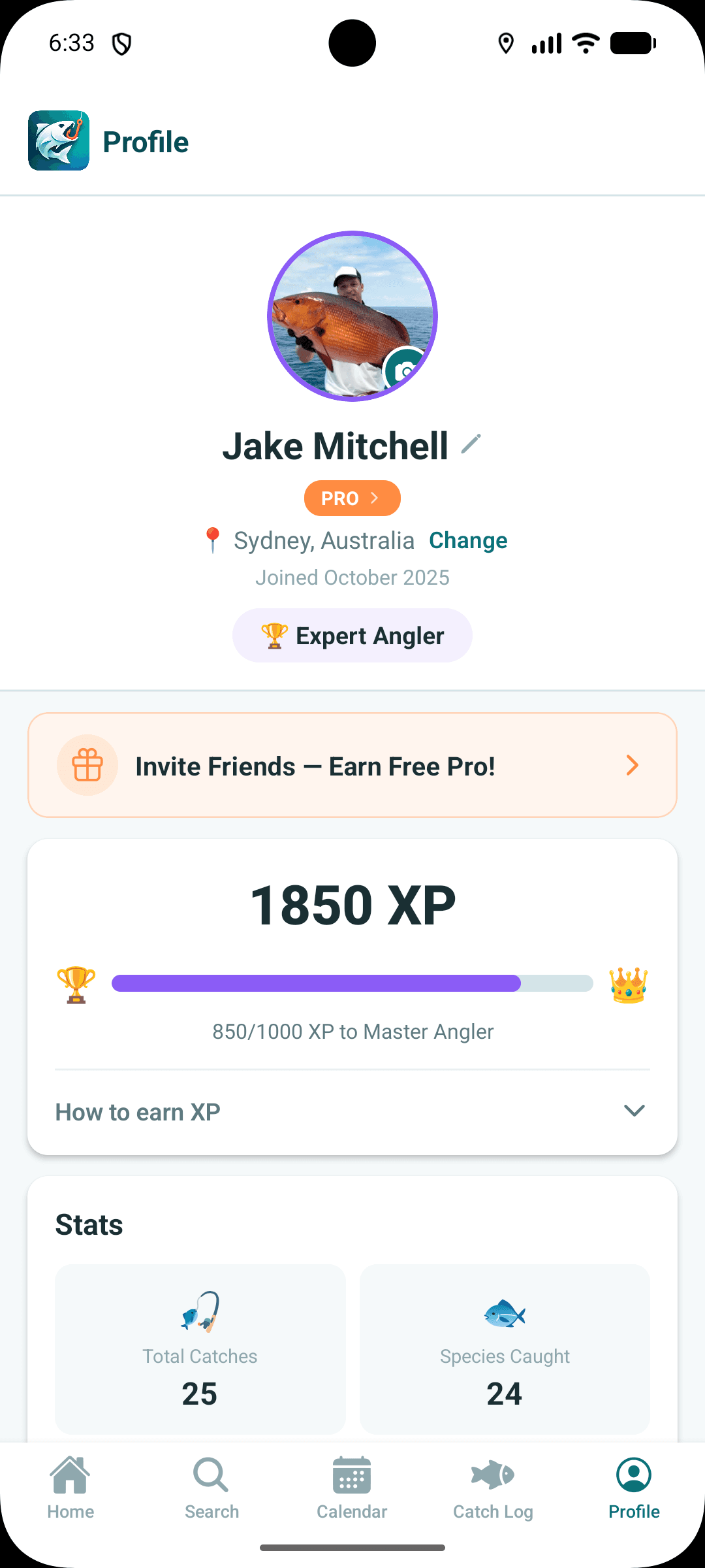 Jake Mitchell profile, 1850 XP, Expert Angler