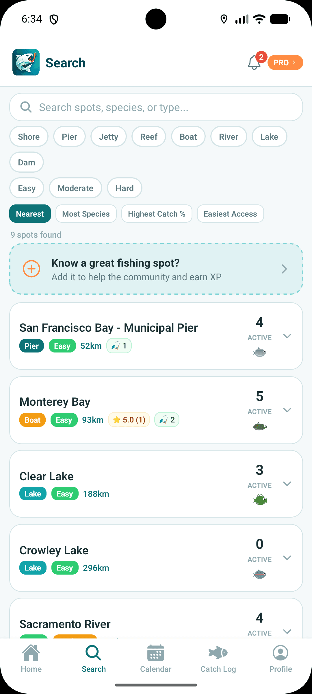 Search results with spot cards